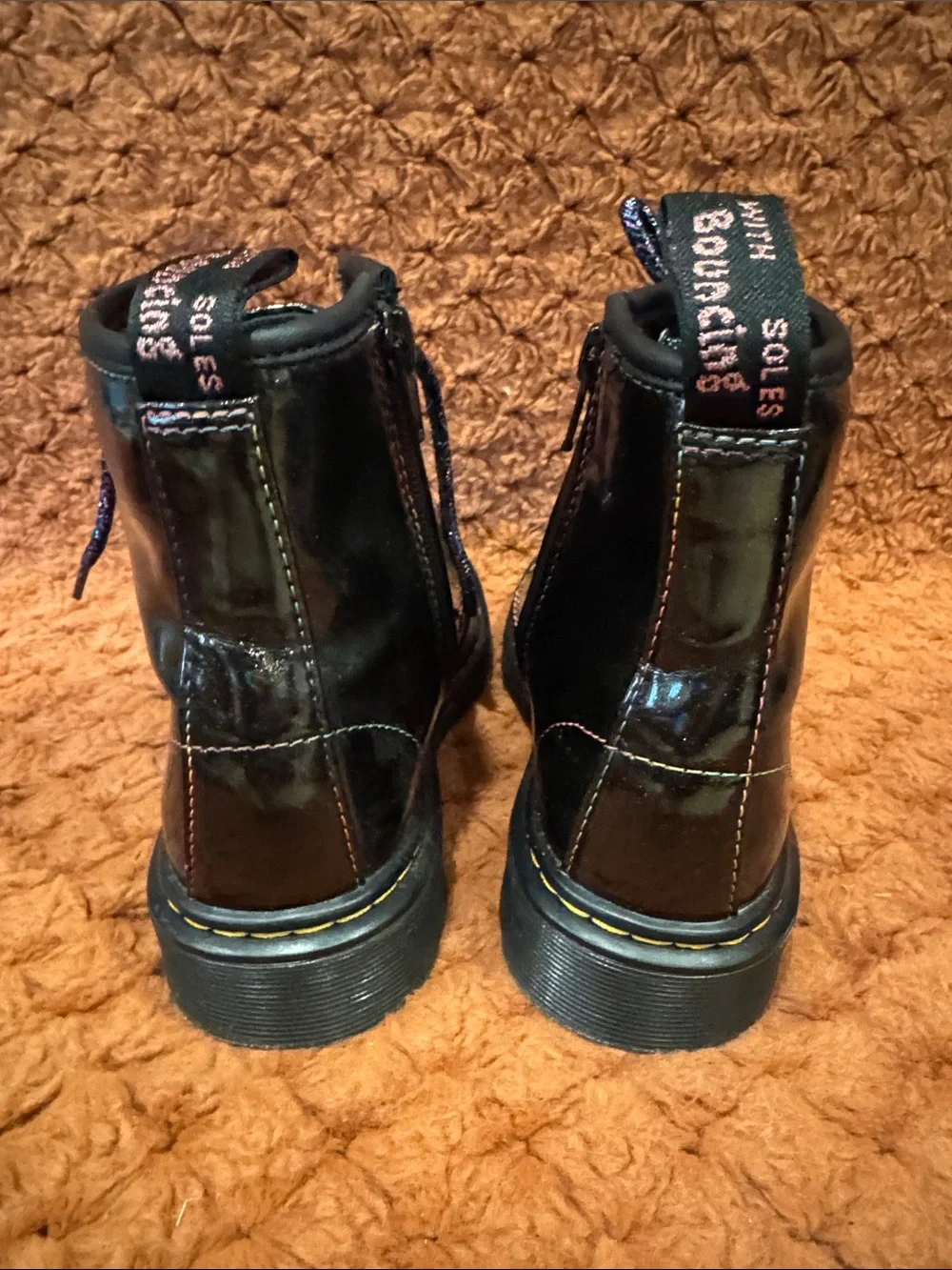 Black Holographic Doc Martin Combat Boots with Multicolor Laces